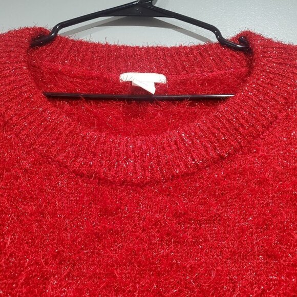 H & M Women's Oversized Red Valentine's Day Sparkle Sweater Long-Sleeved… - Picture 6 of 9